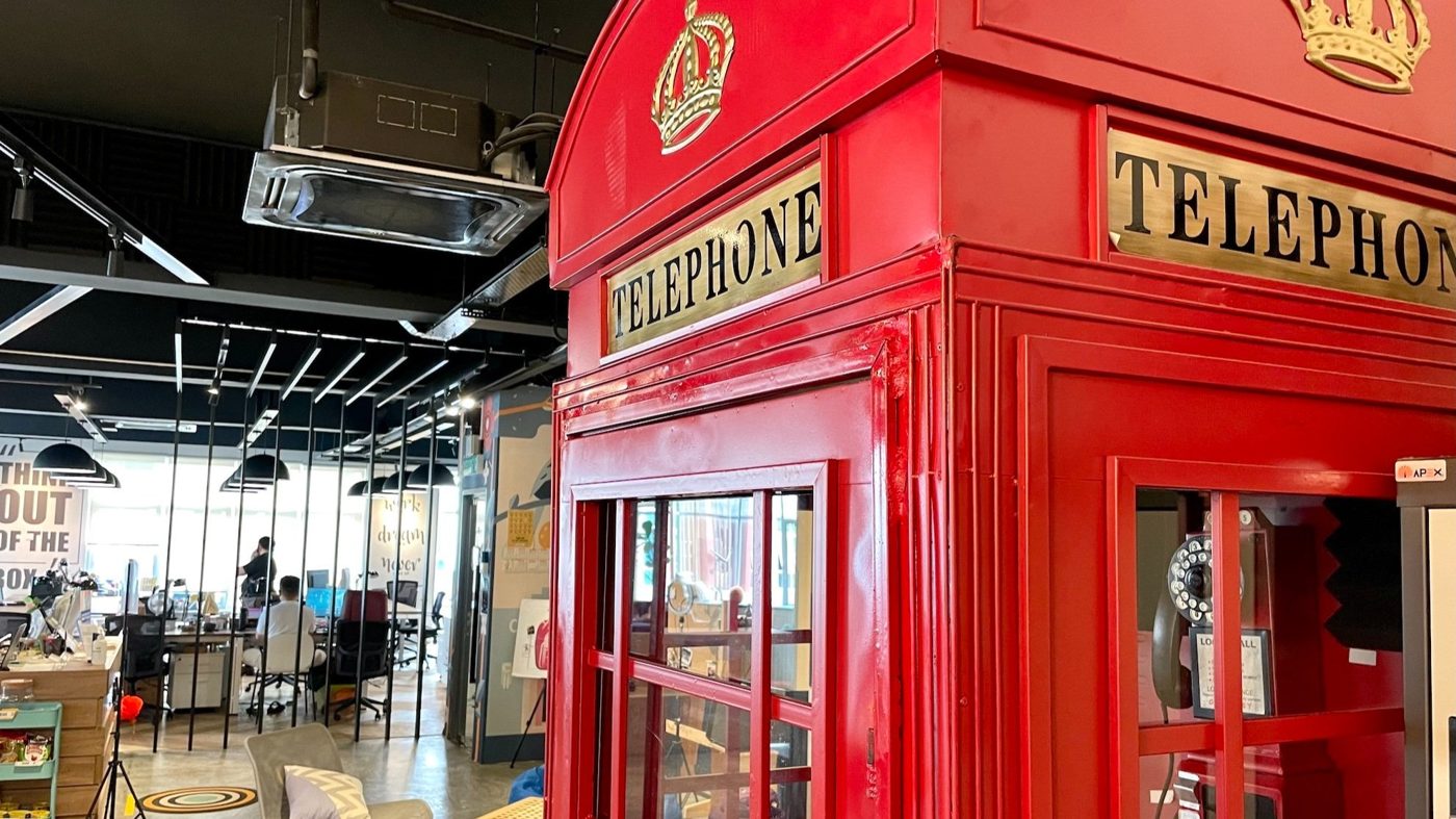 Common area and phone booth included with coworking office rental in KL