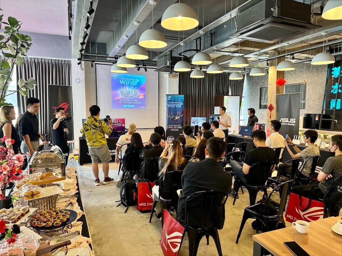 ASUS WiFi 7 launch event at Sandbox Space Bandar Sunway with catering spread