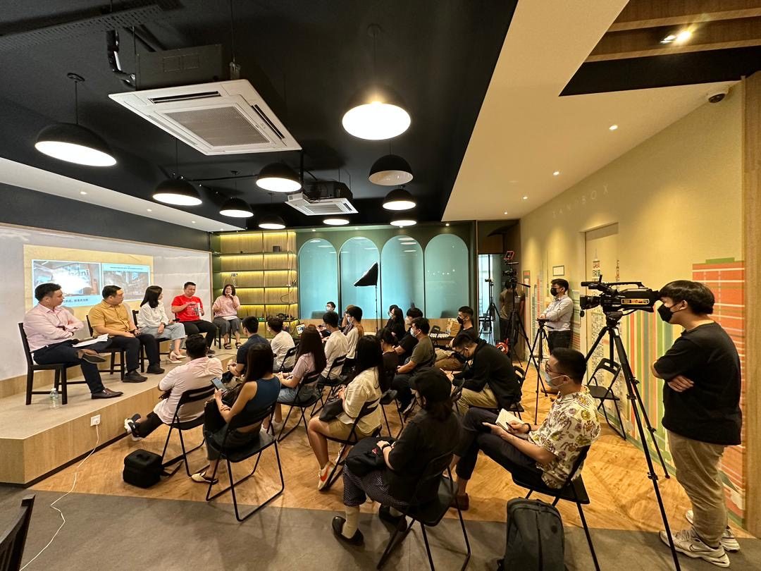 A panel discussion being filmed in the Sandbox Space Sri Petaling event hall